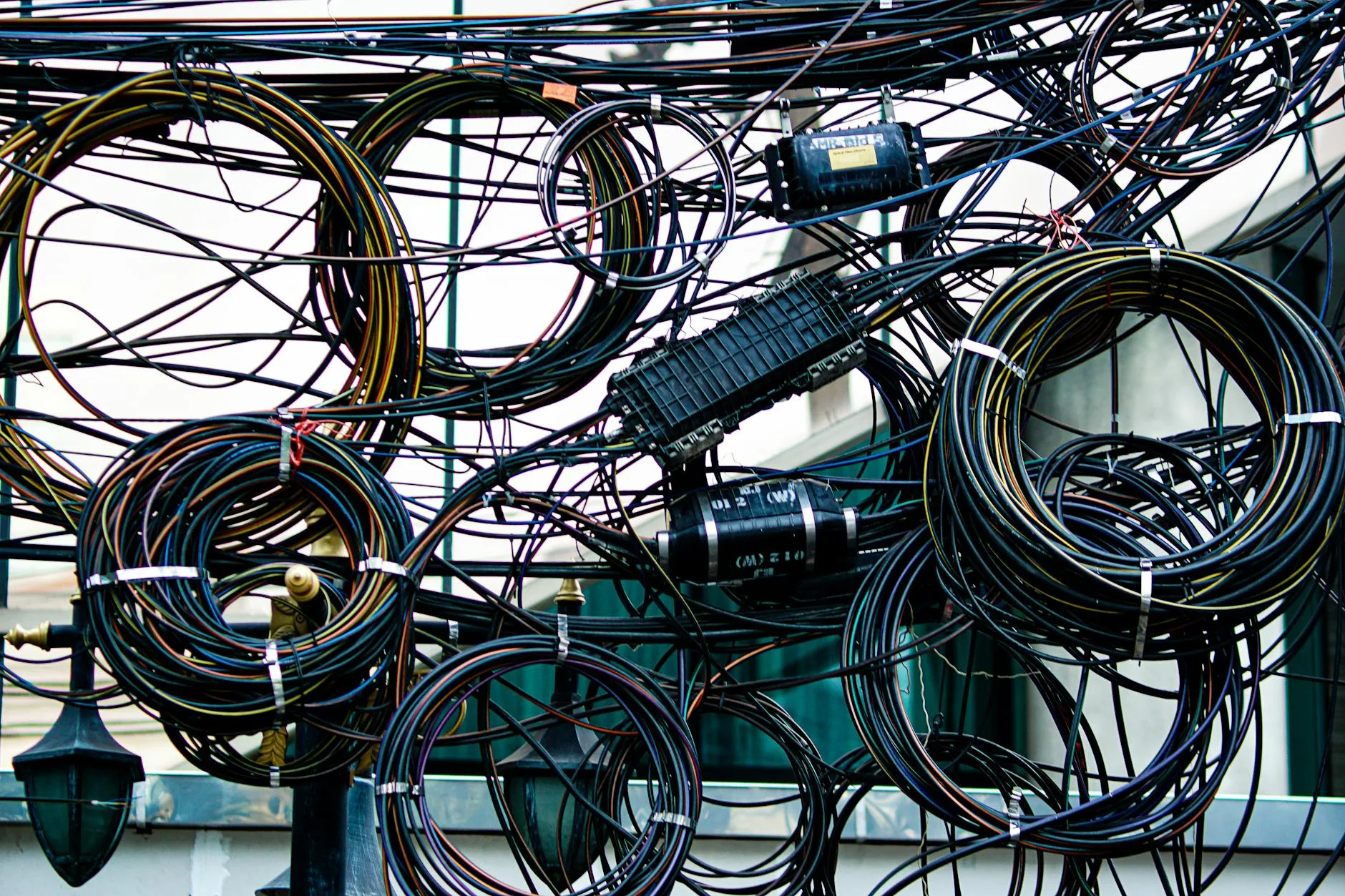 Organised cable management under a desk