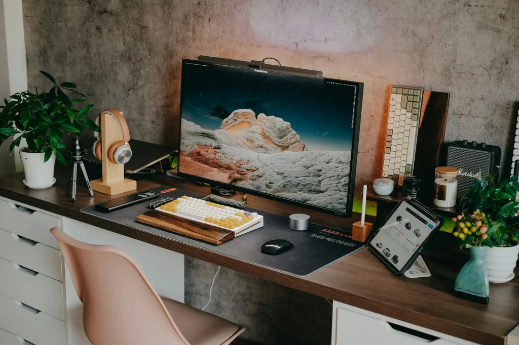 Clean minimal desk setup in a home office