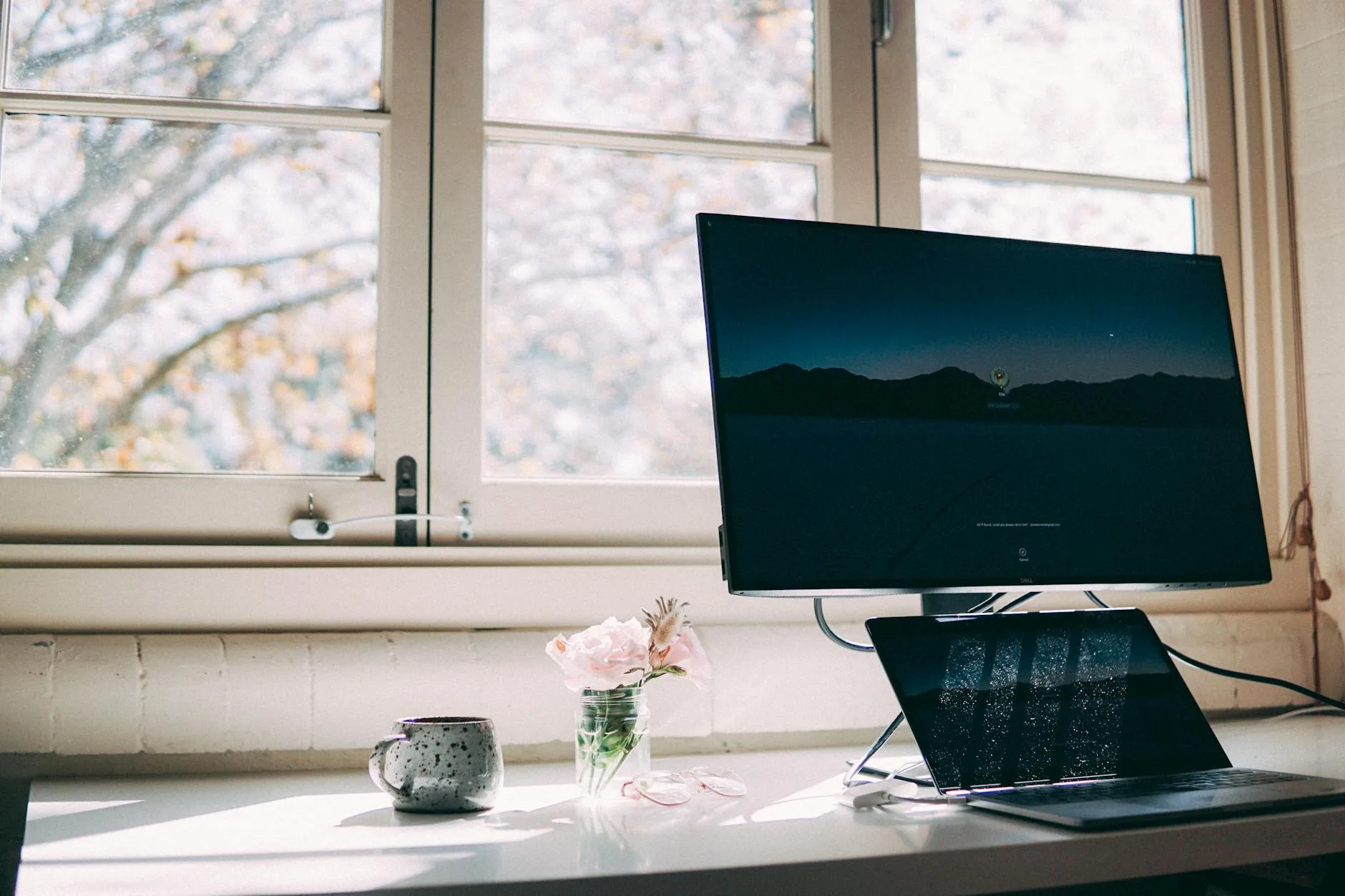 Home office workspace on a hot summer day
