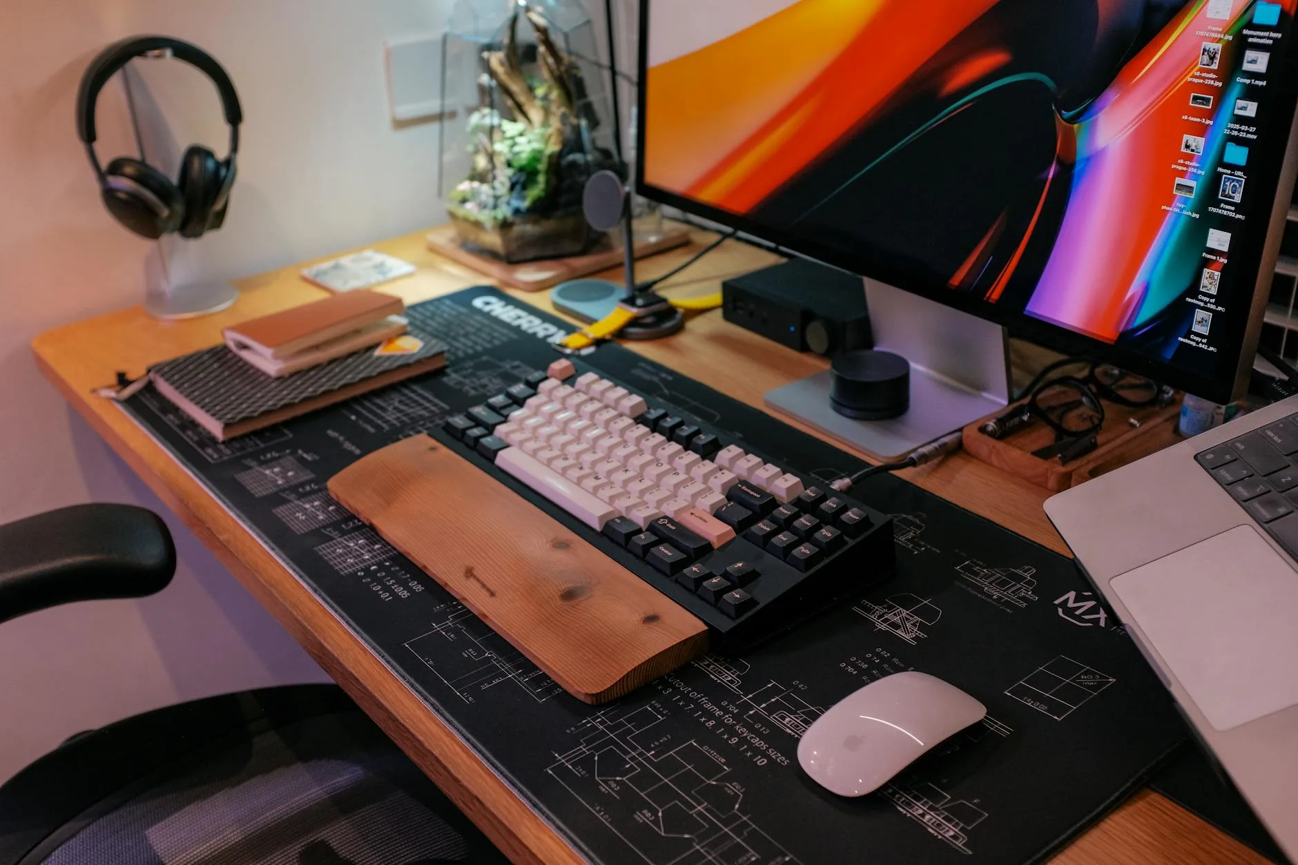 Desk mat with keyboard and mouse neatly arranged on organised workspace