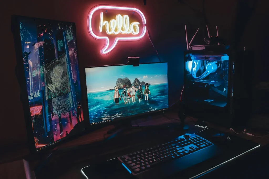 Gaming monitor on desk showing high refresh rate display