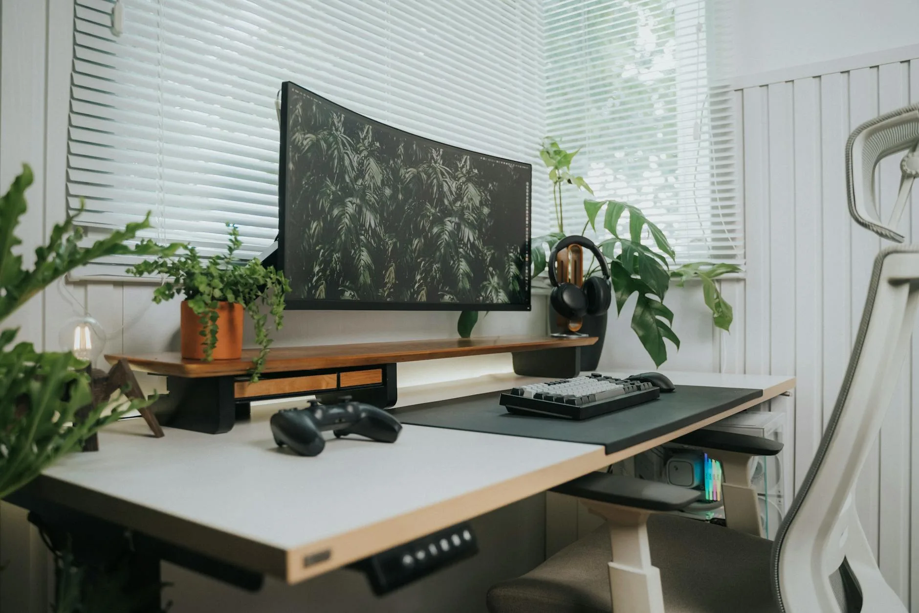 Premium wooden desk in a home office with natural light