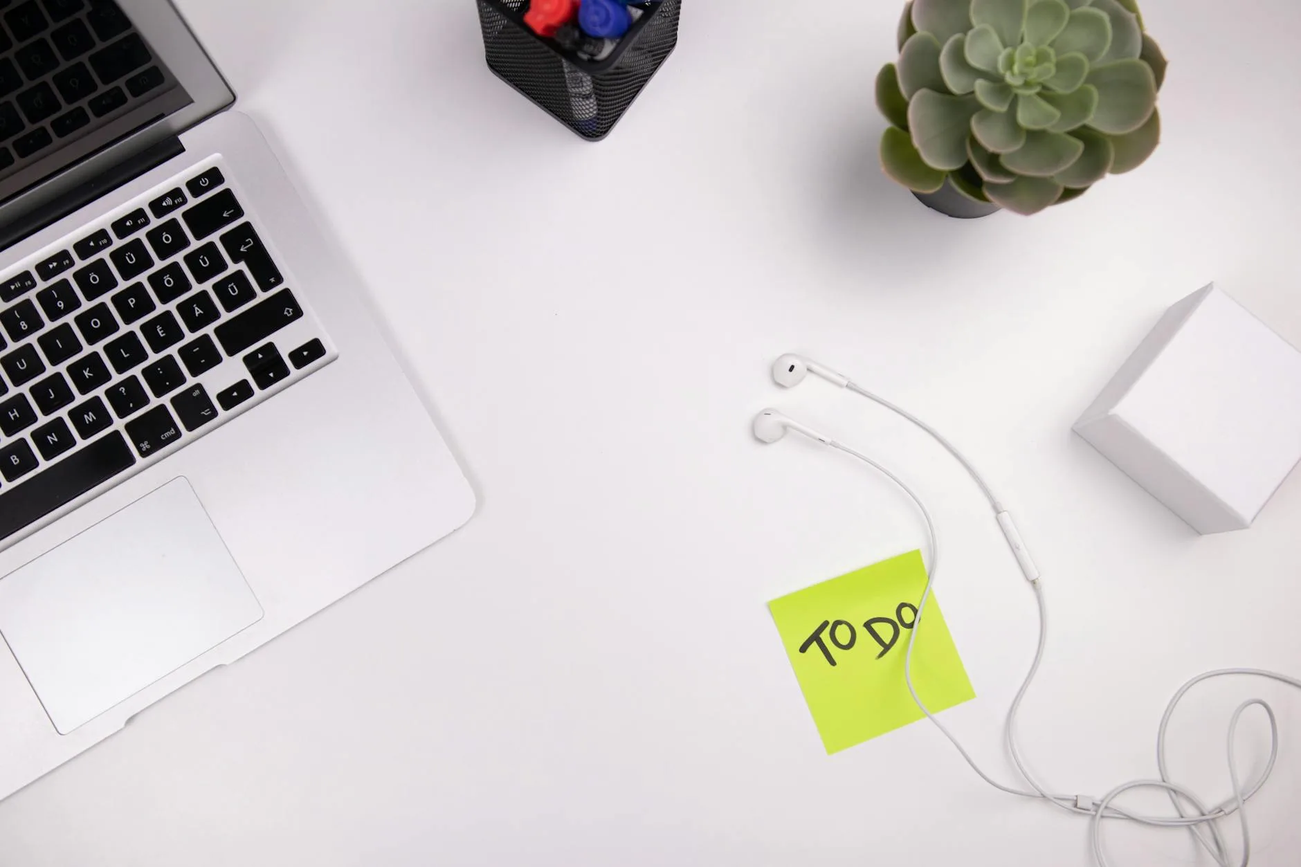 Tidy desk with cable management in an organised home workspace