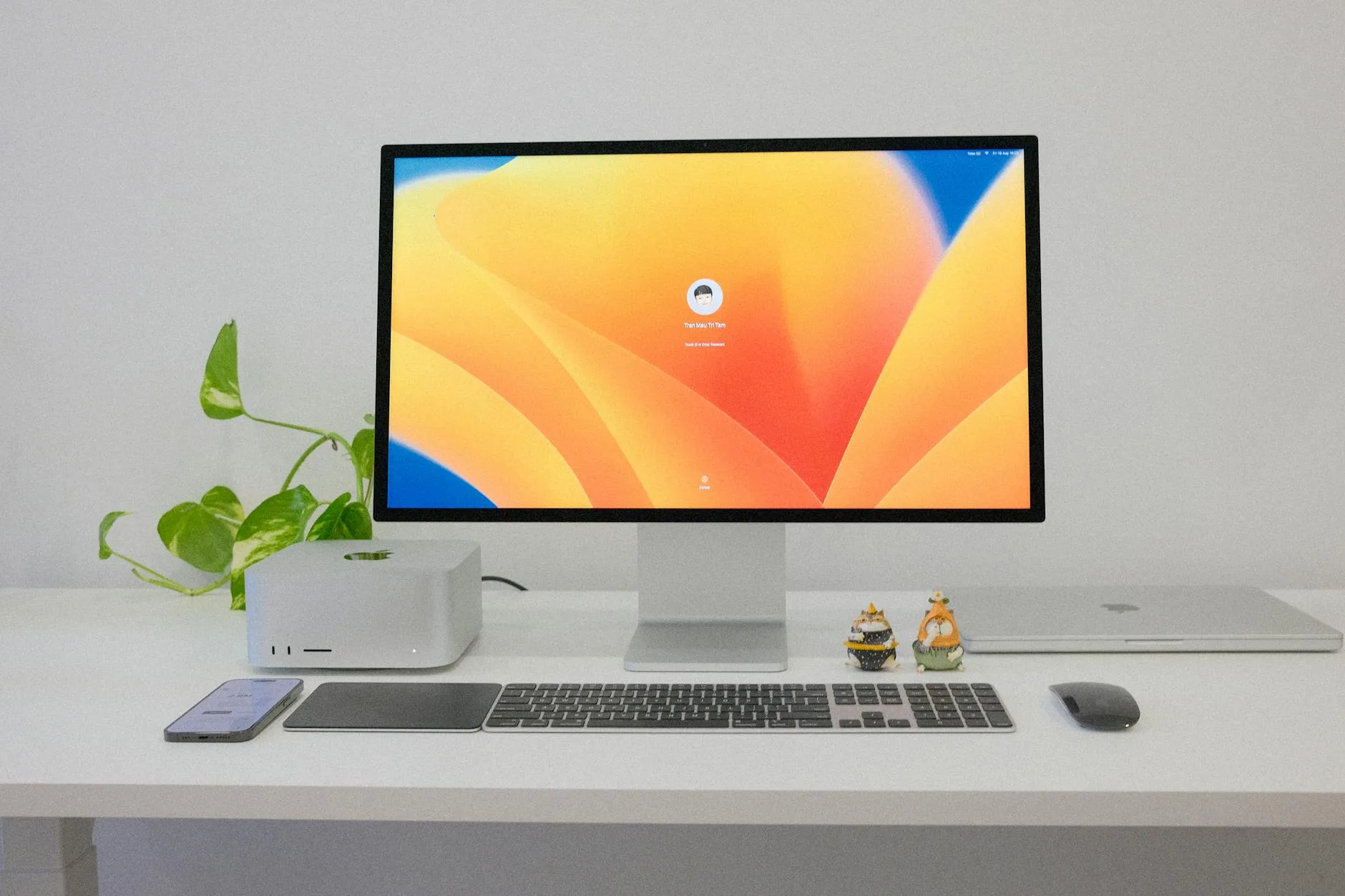 Clean minimalist desk setup with monitor and keyboard