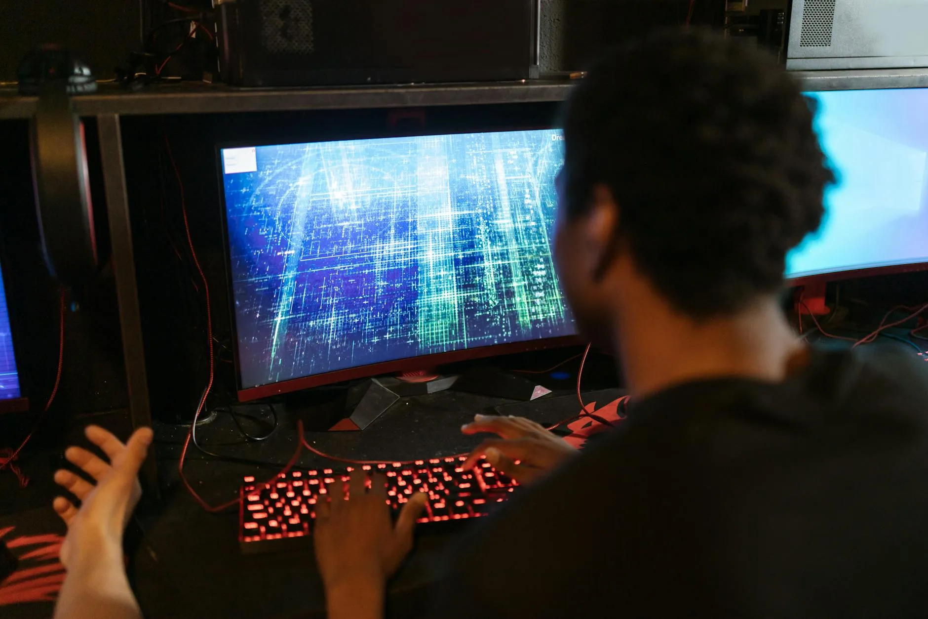 Monitor displaying vivid colours in a bright desk setup