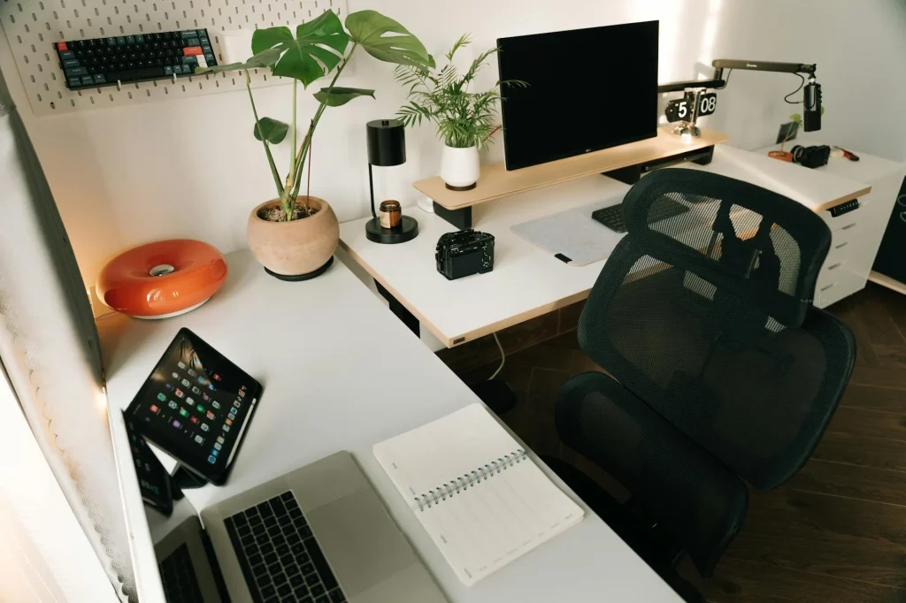 Heavy-duty standing desk in a home office setup
