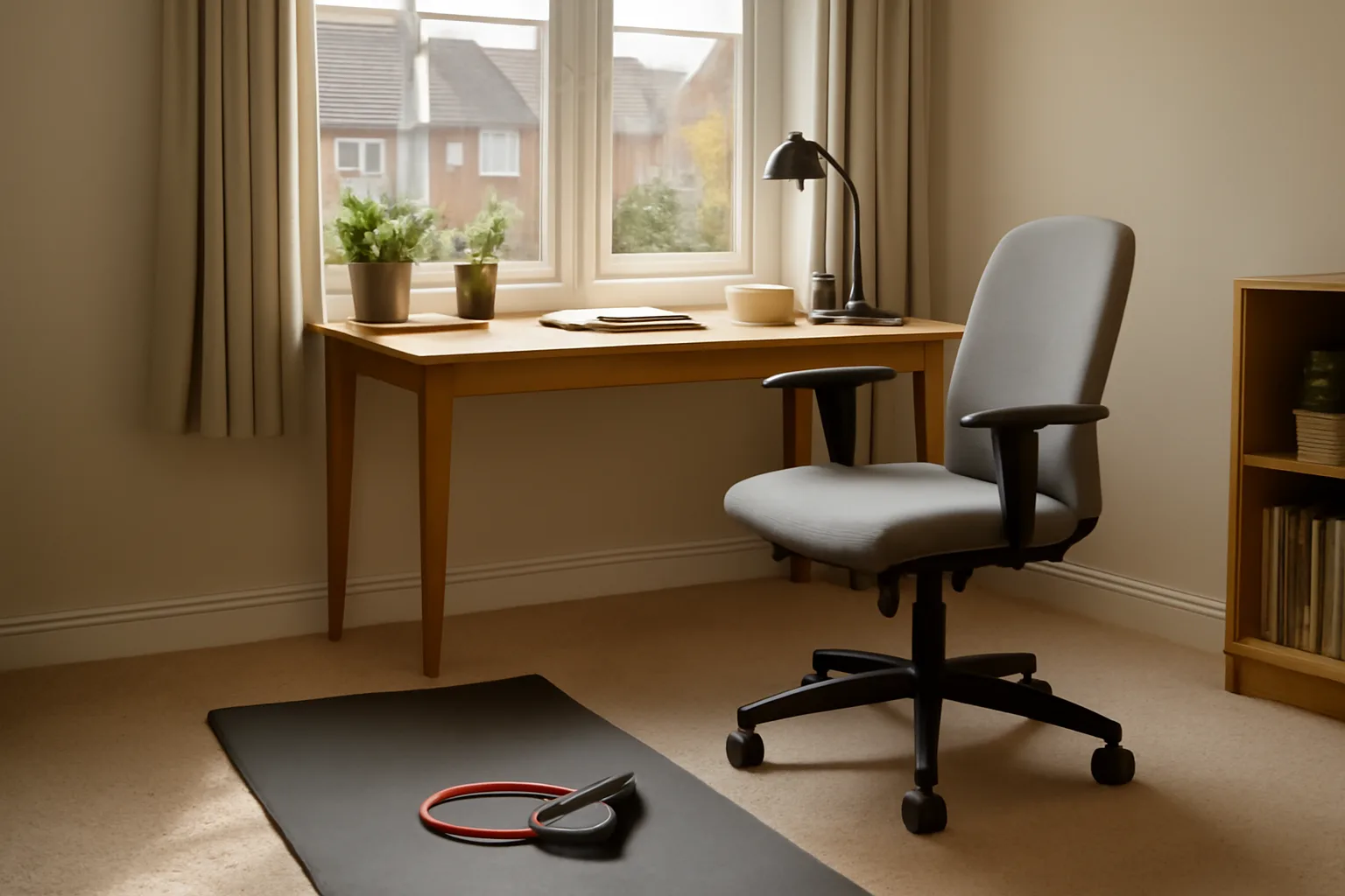 Chair and desk setup for a simple desk stretch routine