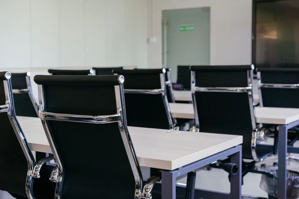 Ergonomic office chair positioned at a tidy desk for better posture