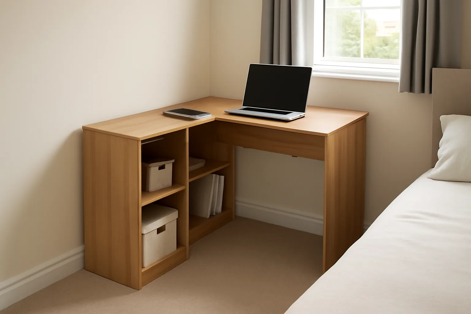Corner office desk with storage in a value home workstation