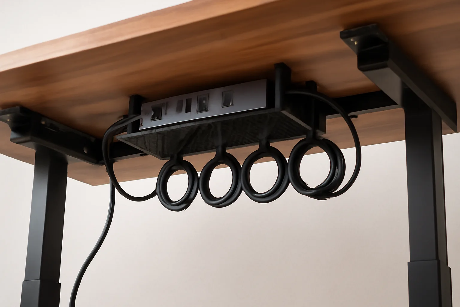 Cable tray and tidy wiring under a standing desk