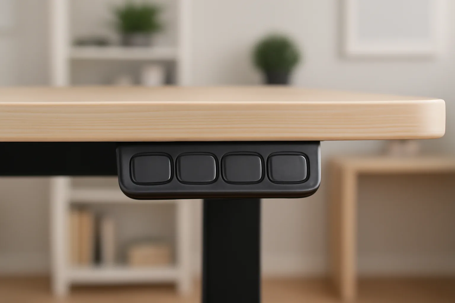 Electric standing desk height control keypad under the desktop
