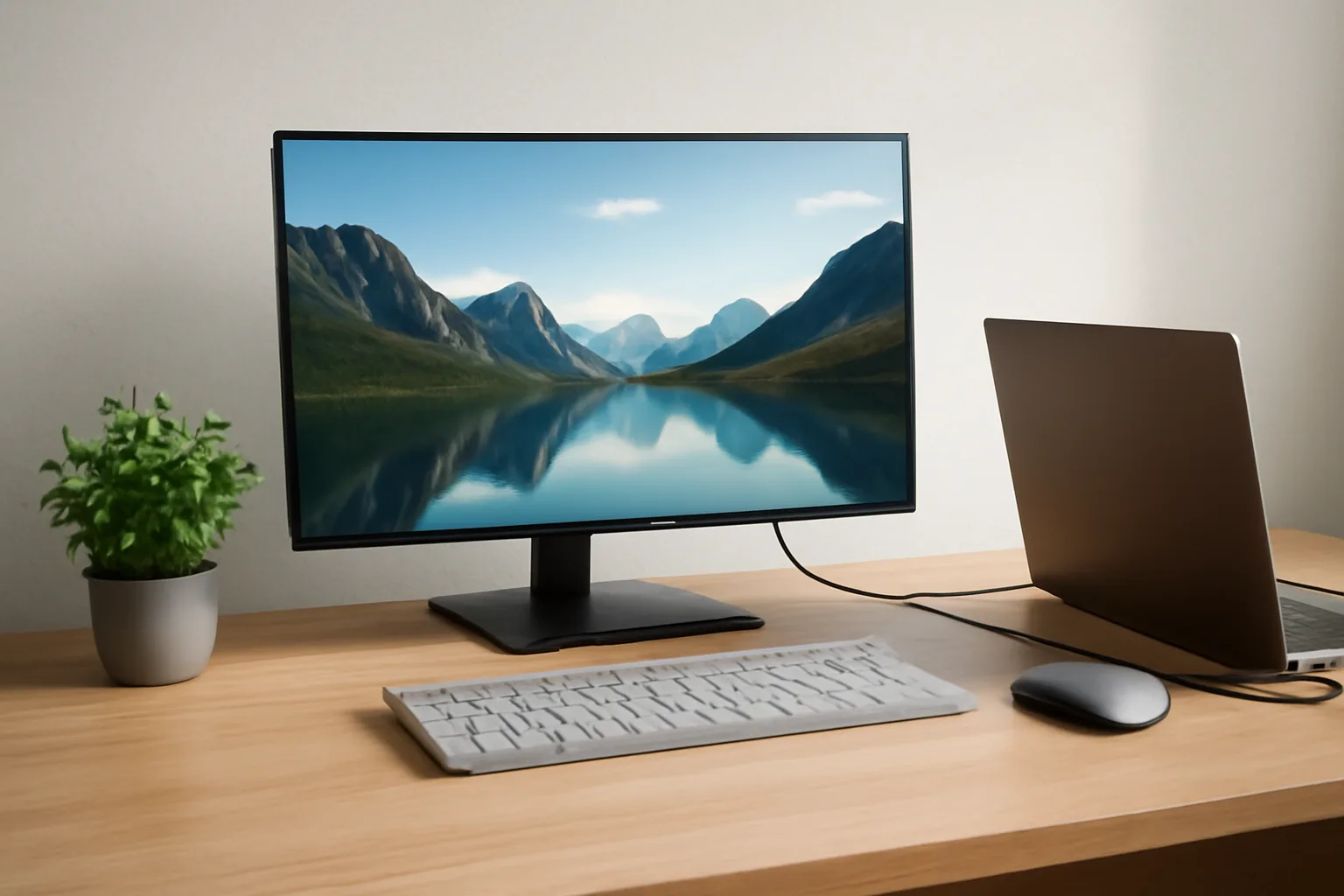 USB-C monitor setup with laptop for a tidy home office