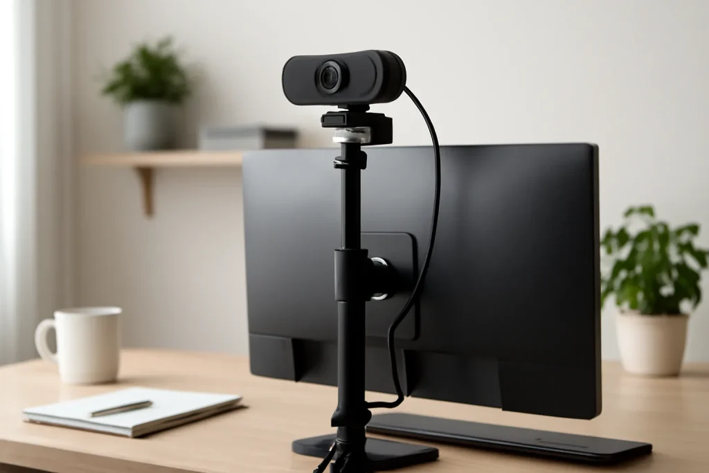 Webcam stand desk UK setup for clear video calls