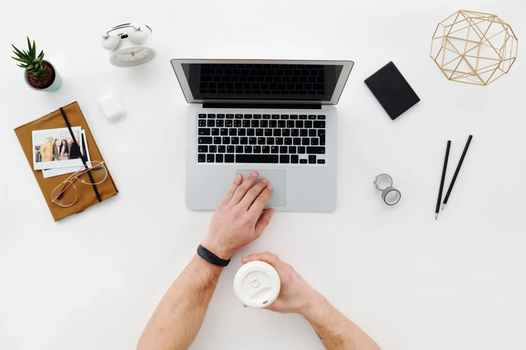 Useful home office gifts arranged on a tidy desk